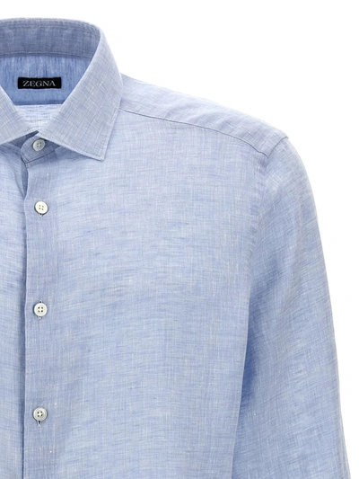 Shop Zegna Linen Shirt In Blue