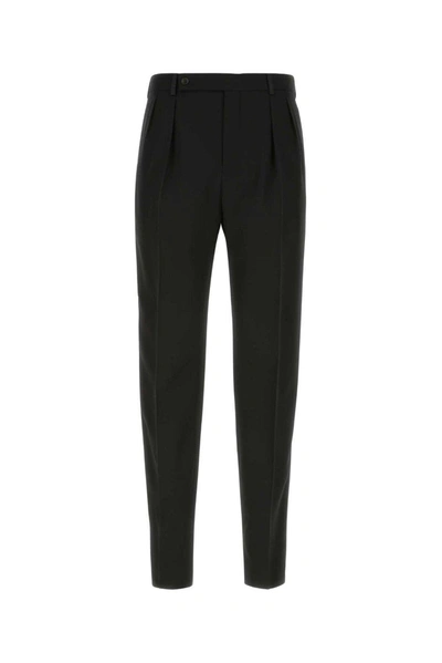 Shop Saint Laurent Button Detailed Straight Leg Trousers In Black
