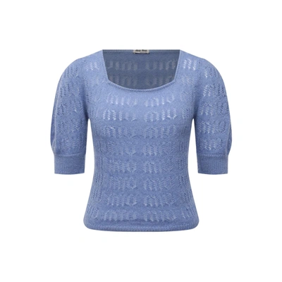 Shop Miu Miu Short Sleeve Pullover In Blue