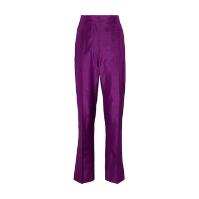 Shop Prada Taffeta Silk Pants In Purple