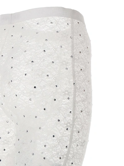 Shop Alessandra Rich Rhinestone Lace Leggings In White