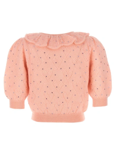Shop Alessandra Rich Rhinestone Sweater In Pink