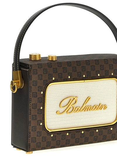 Shop Balmain 'radio' Mini Handbag In Brown