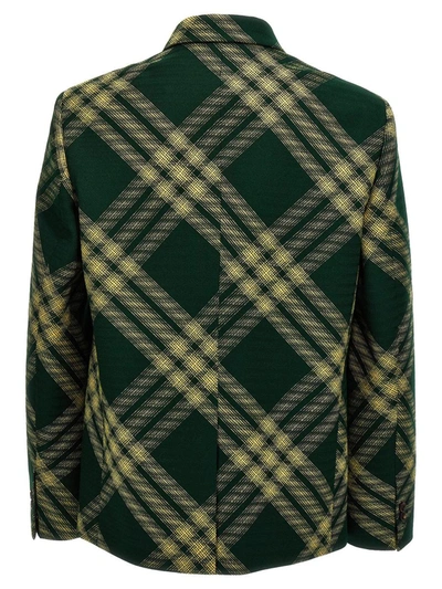 Shop Burberry Check Wool Tailored Blazer In Green