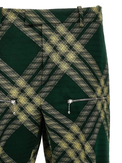 Shop Burberry Check Wool Pants In Green