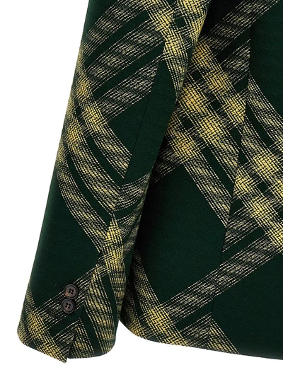 Shop Burberry Check Wool Tailored Blazer In Green