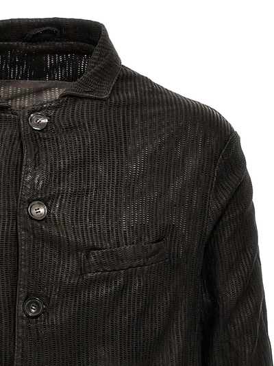 Shop Giorgio Brato Openwork Leather Blazer In Gray