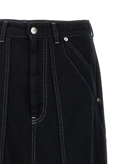 Shop Mm6 Maison Margiela Lurex Stitching Midi Denim Skirt In Black