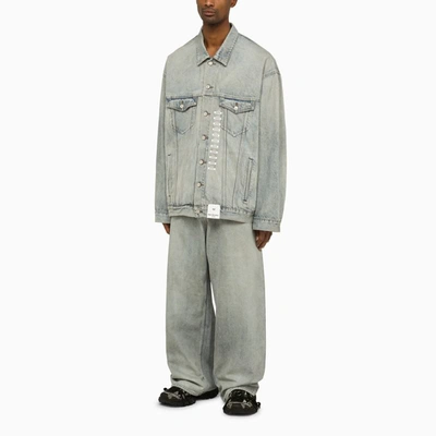 Shop Balenciaga Dirty Denim Baggy Pants With Size Stickers In Blue