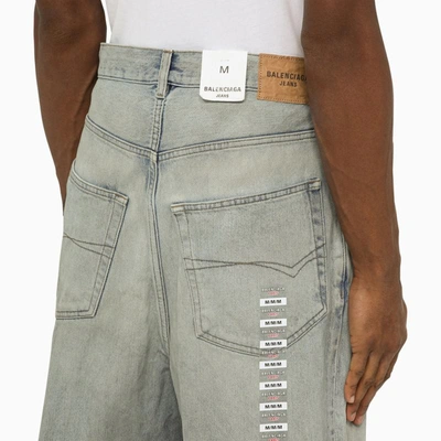 Shop Balenciaga Dirty Denim Baggy Pants With Size Stickers In Blue