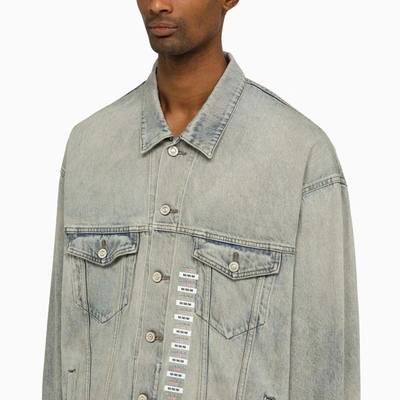 Shop Balenciaga Dirty Denim Jacket With Size Stickers In Blue