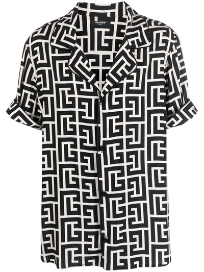 Shop Balmain Shirt With Geometric Print In White