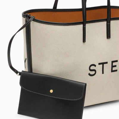 Shop Stella Mccartney Ecru Cotton-blend Tote Bag With Logo In White