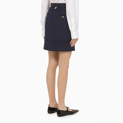 Shop Thom Browne Navy Cotton-blend Skirt In Blue
