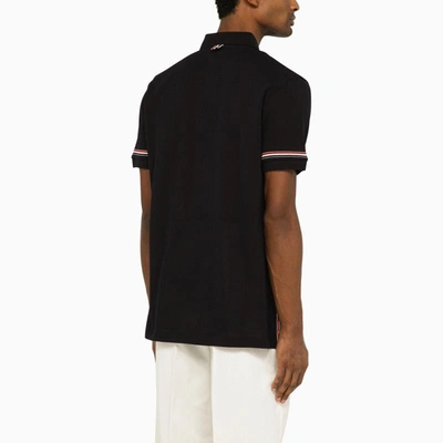 Shop Thom Browne Short-sleeved Navy Polo Shirt With Patch In Blue