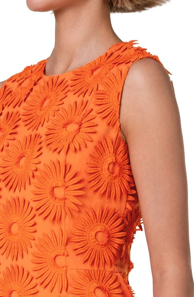 Shop Akris Punto Hello Sunshine Embroidered Floral Appliqué Cotton Sheath Dress In Orange