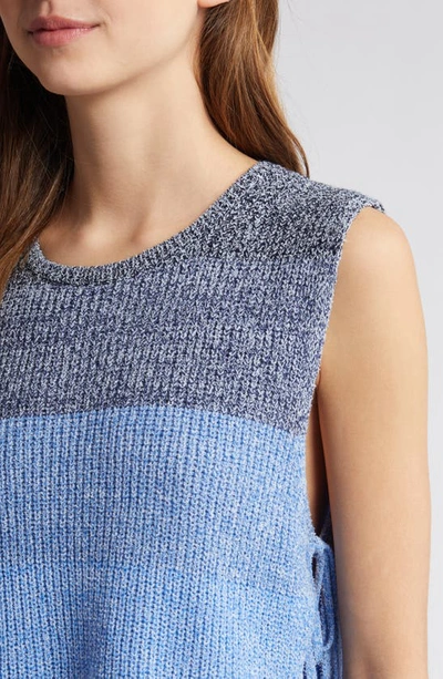 Shop Rag & Bone Kati Stripe Side Tie Sleeveless Cotton Blend Sweater In Blue Multi