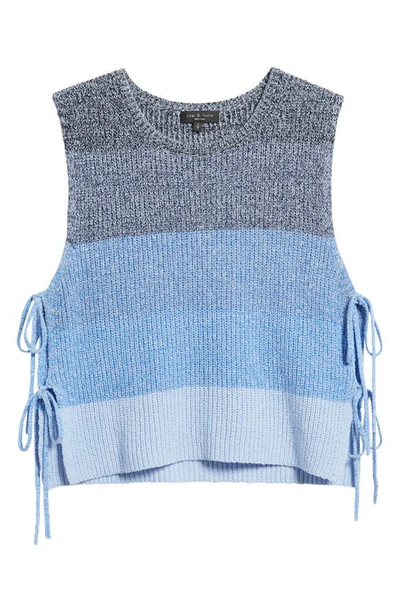 Shop Rag & Bone Kati Stripe Side Tie Sleeveless Cotton Blend Sweater In Blue Multi
