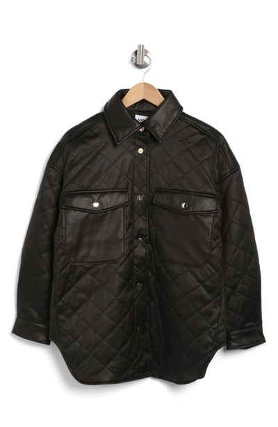 Shop Vigoss Faux Leather Quilted Shacket In Black