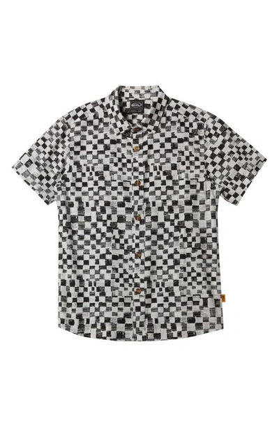 Shop Quiksilver Kids' Saturn Distort Plaid Button-up Shirt In Black Mercury