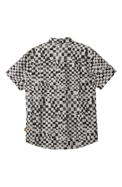 Shop Quiksilver Kids' Saturn Distort Plaid Button-up Shirt In Black Mercury