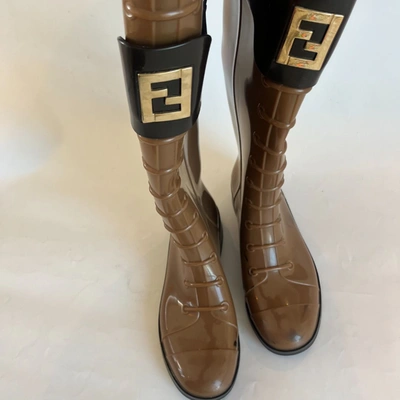 Pre-owned Fendi Brown Rubber Boots, 36