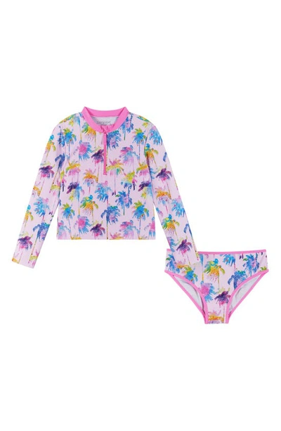 Shop Andy & Evan Kids' Palm Tree Print Two-piece Rashguard Swimsuit In Pink Palm