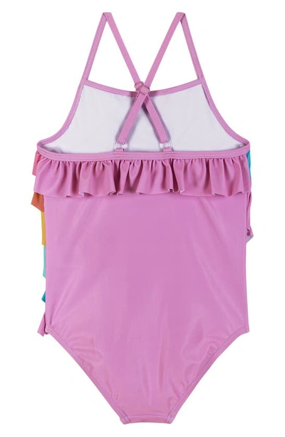 Shop Andy & Evan Kids' Rainbow Ruffle One-piece Swimsuit In Purple Rainbow