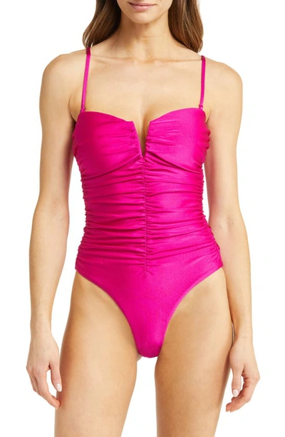 Veronica Beard Arpel Ruched Convertible One-piece Swimsuit In Fuchsia