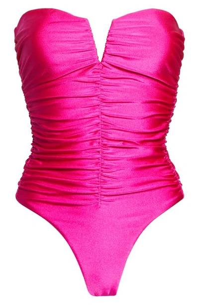 Veronica Beard Arpel Ruched Convertible One-piece Swimsuit In Fuchsia