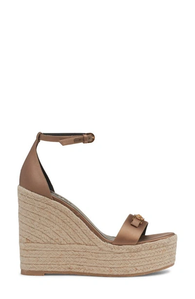 Shop Versace Medusa '95 Espadrille Platform Wedge Sandal In Camel