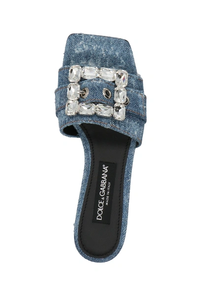 Shop Dolce & Gabbana Women Patchwork Denim Slides In Blue