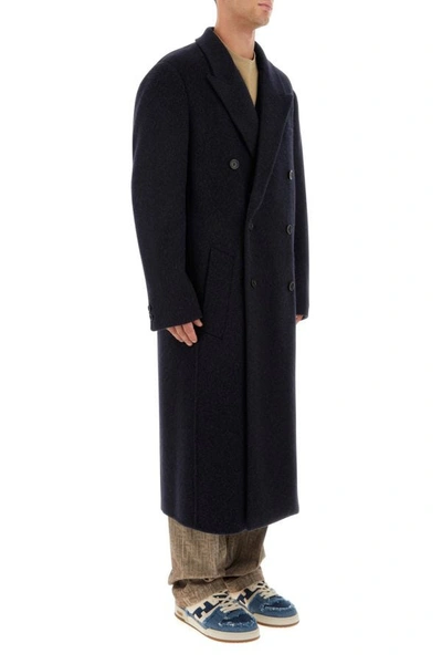 Shop Fendi Man Navy Blue Wool Blend Coat
