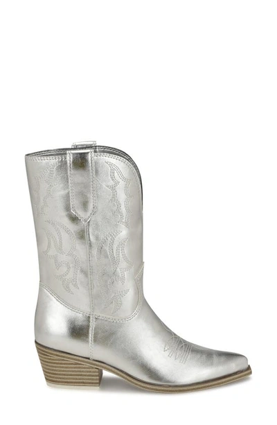 Shop Nine West Yodown Pointed Toe Western Boot In Silver