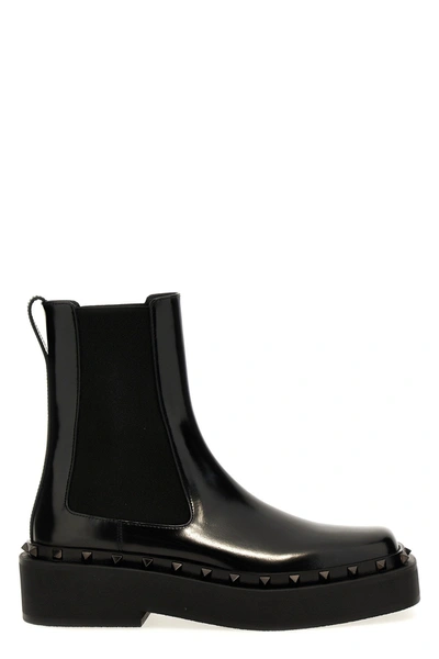 Shop Valentino Garavani Women  Garavani 'rockstud M-way' Ankle Boots In Black