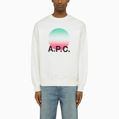 Apc White Crewneck Sweatshirt With Logo And Faded Circle Print For Men In White