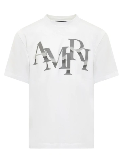 Shop Amiri T-shirt Staggered Chrome In White