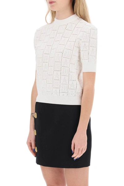 Shop Balmain Short-sleeved Top In Monogram Knit In White