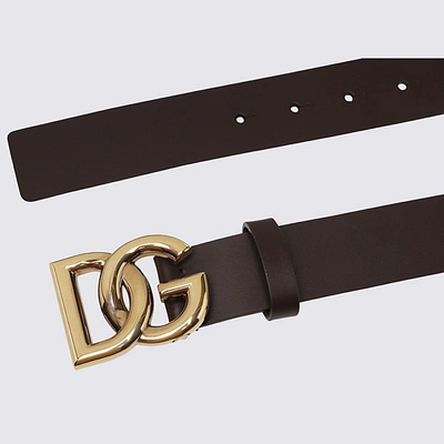 Shop Dolce & Gabbana Dark Brown Leather Belt In Brown/gold