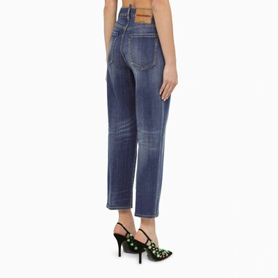 Shop Dsquared2 Navy Washed Denim Jeans In Blue