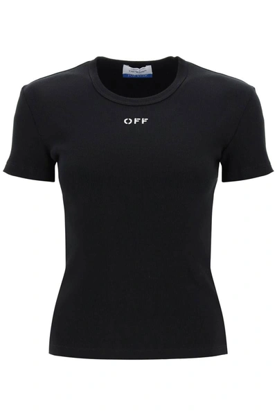 Shop Off-white Ribbed T-shirt With Off Embroidery In Black