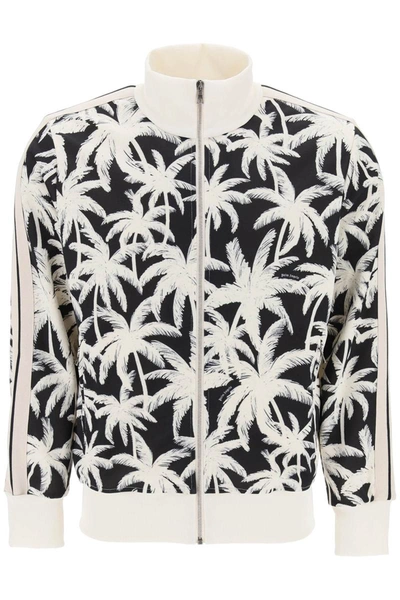 Shop Palm Angels Zip-up Sweatshirt With Palms Print In Multicolor