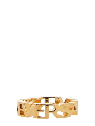 Shop Versace Logo Ring In Gold
