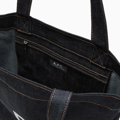 Shop Apc A.p.c. Blue Denim Tote Bag With Logo