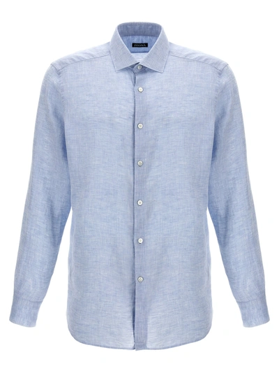 Shop Zegna Linen Shirt Shirt, Blouse In Light Blue