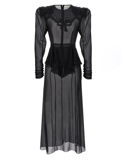 Shop Alessandra Rich Georgette Silk Midi Dress Dresses In Black