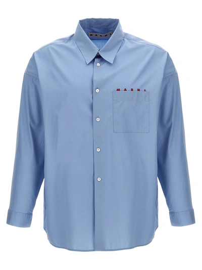 Shop Marni Logo Print Shirt Shirt, Blouse In Light Blue