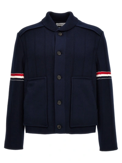 Shop Thom Browne Double Face Shawl Collar Casual Jackets, Parka In Blue