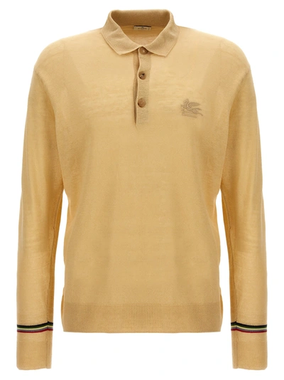 Shop Etro Logo Embroidery Shirt Polo In Beige