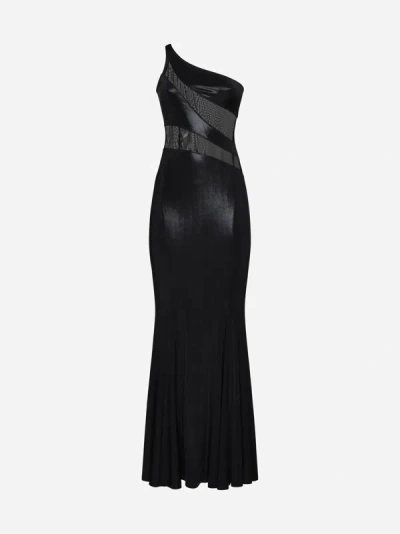 Shop Norma Kamali Snake Mesh Fishtail Gown In Black